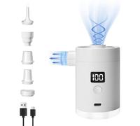 Portable Air Pump for Inflatables: 4000mAh Type-C Rechargeable Battery Powered Ultra-Mini Electric Air Pumps with 5 Nozzles & Camping Light for Air Mattress Air Bed Pool Floats Raft (White)