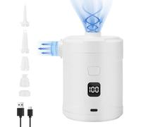 Portable Air Pump for Inflatables: Upgraded 5200mAh Type-C Rechargeable Battery Powered Ultra-Mini Electric Air Pumps with 5 Nozzles for Camping Mattress Swimming Ring (White)