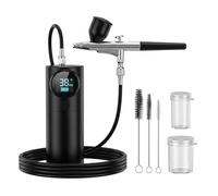 Portable Airbrush Kit with Compressor, Cordless Rechargeable Mini Air Brush Set with 3-Level Adjustable Pressure, Type-C Fast Charging, LED Display for Makeup, Nail Art, Cake Decorating, Model Paintin