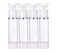 Portable Airless Pump Bottle,4Pcs Refillable Empty Clear Travel Lotion Dispenser Bottles,Vacuum Press Pump Bottles Set Cosmetic Container for Foundation, Essence,Shampoo (50ml)
