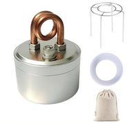 Portable Alcohol Camping Stove, Self-Pressurizing 1200°C Burner with Purple Copper Core, 30-Minute High-Output Jet Flame for Hiking Fishing and Emergency Survival (Silvery)