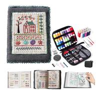Portable All Scenario Embroidery Stitch Book & Sewing Kit, DIY Sets with Complete Toolkit and Instructional Tutorial Instructions 106 Unique Stitch Journal for Craft Lovers Beginners (B)