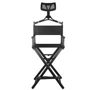 Portable Aluminum Director Chair for Makeup Artists Folding Headrest Chair Lightweight & Ideal for Outdoor & Indoor Use (Color: Black)