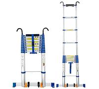 Portable Aluminum Telescoping Ladder 8.1M/26.5ft - Extendable 4.7m to 8m 150kg Capacity with Stabilizer Bar & Hooks for Home Garden and Professional Use