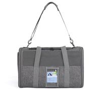 Portable and breathable chat transport bag, wide opening and ergonomic design for easy access, reinforced safety multimodality (Gris)