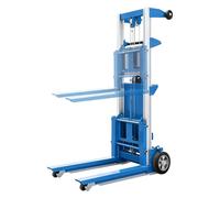 Portable and Foldable Material Stacker with Pallet Truck and Winch Hoist, 350-550 Lbs Load Capacity, Ideal for Warehouses, Factories, Libraries