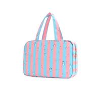 Portable and Lightweight Travel Toiletry Bag | Waterproof Striped Bag with 4 Compartments - Cosmetic for Travel, for Shower Cabinet, Cruise and Daily Organization, Pink Blue, Consulte la descripción