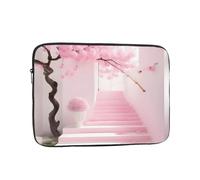 Portable And Shockproof Laptop Bag With Unique Pink Cherry Blossom Staircase Print, For Work, University, And Commuting, Black, 12 inch