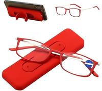 Portable Anti-Blue Light Presbyopia Eyeglass, Reading Glasses With Mobile Phone Holder Pastable, Fashion Ultra-Thin Lightweight (Red, 1.5, x)