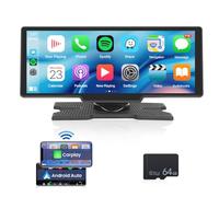 Portable Apple Car Play Screen 10.3 inch IPS Carplay Screen Car Buddy Touchscreen Unit, Wireless Android Auto FM Transmission Bluetooth for 7V-32V Vehicles +64G TF Card