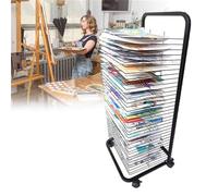 Portable Art Drying Rack with Wheels, 50-Layer Functional Mobile Drying Solution for Paintings and Drawings in Classrooms