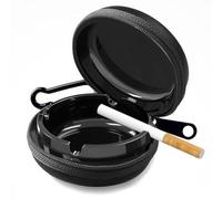 Portable Ashtray, 3 Inch Mini Windproof Pocket Ashtray with Lid, Practical Multi-Use Zippered for Home Office Outdoor Car Travel, Black