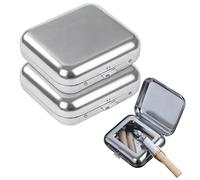 Portable Ashtrays, Windproof Stainless Steel Pocket Ashtray with Lid for Car and Outdoor Use - Pack of 2 (Silver) (2)