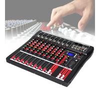 Portable Audio Mixer, 8 Channels Professional Audio Mixer, Built-In Digital Effects Processor, 3 Band Equalizer, USB Audio Interface, for Stage Performances, Recording Studios