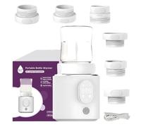 Portable Baby Bottle Warmer for Travel, 3 Minutes Fast Milk Warmer with 6 Adapters Leakproof Bottle Breast Milk Warmer 4 Temp Control Rechargeable for Tommee Tippee, MAM, Dr. Brown, NUK, Medela