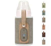 Portable Baby Bottle Warmer, Milk Bottle Warmer with LED Display, Rechargeable Adjustable Bottle Warmer Tool, Milk Drinking Warmer for Outdoor Car Travel (Grey)