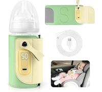 Portable Baby Bottle Warmer, USB Bottle Warmer Bag, 5 Gears Adjustable Bottle Warmer Cover with LCD Display for Milk and Baby Food, Green