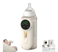 Portable Baby Bottle Warmer with Food-Safe Mat | Gentle 6-Temp Heating for Breastmilk & Formula | USB-C 30-min Charge, 8H Hold | Fits Anti-Colic Bottles ≤2.8" | Night Lingt & Milk Window