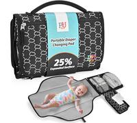 Portable Baby Changing Mat - Travel Change Mat with Wipe-Pocket and Head Cushion, Waterproof, Black