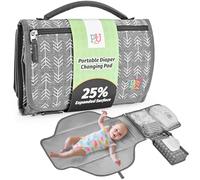 Portable Baby Changing Mat - Travel Change Mat with Wipe-Pocket and Head Cushion, Waterproof, Grey Arrow