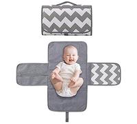 Portable Baby Changing Mat with Storage Pockets - Foldable Travel Changing Pad with Wipes & Nappies Holders, Buggy Clip & Front Pocket - Newborn Essentials (Wave)