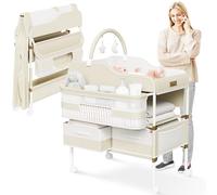 Portable Baby Changing Pad on Wheels, Modern Changing Pad with Hanging Toys, Laundry Bag, Foldable Waterproof Changing Pad Storage Boxes