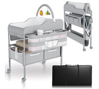 Portable Baby Changing Table - Foldable Changing Table, Changing Station with Baby Toys Holder, Portable Changing Table with Wheels