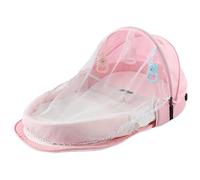 Portable Baby Lounger with Toy & Mesh Net, Soft Comfortable Foldable Portable Baby Bed with Safety Belt, Removable Washable Travel Bassinet for 0-2 Babies Bed