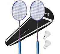 Portable Badminton Set,Composite Carbon 4U Light Offensive Adult Competition Training Integrated Double Racket,with 2 Shuttlecocks and 1 Bag,for Beginners Casual Players