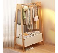 Portable Bamboo Clothes Drying Rack with Hanging Rail & Storage Basket, Space-Saving Foldable Airer for Small Spaces, Ideal for Laundry & Coat Storage