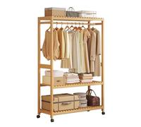 Portable Bamboo Clothes Rack with Wheels Freestanding Coat nizer Adjustable Shelves & Hanging Rails Versatile Open Cabinet for Home & Office Storage Solutions