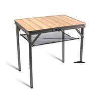 Portable Bamboo Folding Camping Table - Adjustable Height Sturdy & Lightweight Outdoor Picnic Table for Camping BBQ Beach and Backyard Use