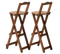 Portable Bamboo Folding Stool with Backrest, High Bar Chair for Outdoor, Camping, Kitchen, Café - 2pcs Set, 75cm/30in, Brown Color, Lightweight and