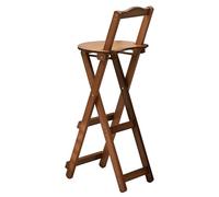 Portable Bamboo Folding Stool with Backrest High Bar Chair for Outdoor Camping Kitchen Café45cm/18in Stylish Brown Wooden Design SpaceSaving Seating