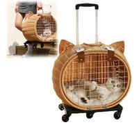 Portable Bamboo Pet Carrier with Wheels, Lightweight Travel Trolley for Cats and Small Dogs, Ideal for Outdoor Adventures