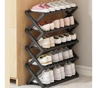Portable Bamboo Shoe Rack 5 Tier Foldable Shoe No Installation Needed Compact Vertical Storage for Hallways & Bedrooms Black Space Saving Design