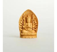 Portable Bamboo Travel Prayer Box Shrine - Mini Buddhist Altar with Wood Carved Manjushri Statue and Separate Buddha Figurine, Zen Meditation Decor for Home or Travel (h8)