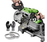 Portable Band Saw 1100W, Metal Cold Cut with LED Light, 4.72-Inch Cutting Diameter, 0.8-2.4 M/S Blade Speed, Includes Gloves & 6 Saw Blades, for Wood & Steel Cutting