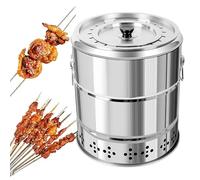 Portable Barbecue Grill Stainless Steel Smokeless Barbecue Surround Charcoal Grill, Grill Barrel with 28 Skewers, 360°All Round Roasting Multi-functional