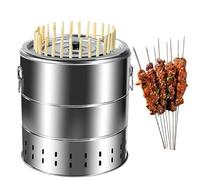 Portable Barbecue Grill Stainless Steel Smokeless Barbecue Surround Charcoal Grill, Grill Barrel with 20 Skewers and Grilling Accessories Set, 360°All Round