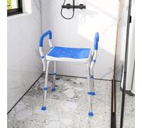 HOMCOM Portable Shower Stool, Non-Slip Shower Chair with Adjustable Height and EVA Cushion, Rust-Free Aluminium Bath Chair for Elderly, Disabled, Dark Blue