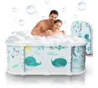 Portable Bathtub, 120cm Foldable Bathtub-Installation Free, 7 Layers Thicken Bath Metal Support, Therapy for Shower Stall Fold Up Soaking Bath Tub, Hot SPA, Ice Bath Tub (Wonder Ocean D2)