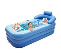 Portable Bathtub Adult Inflatable Bathtub PVC with Cover & Cushion & Backrest and Cup Holder for Hot Ice Bath Home Spa Freestanding Assemblable Anti-Slippery Bathtub 150X80X43CM Blue