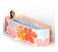 Portable Bathtub for Adults 59" Large Foldable No-Installation Soaking Tub for Shower Stall, Collapsible Standing Plunge Bath with Lid, 5-Layer Insulated Liner, Fast Drain (Pink, 59"×21.6"×19.6")