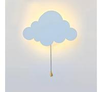 Portable Battery Operated or USB Powered Wall Sconce, Pull Cord Chain On Off Wireless Night Light Wall Lighting Fixture for Bedroom, Nursery, Living Room, Hallway, Kitchen, RV (Cloud Shape)