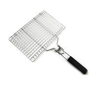 Portable BBQ Grill Basket, Folding Fish Grilling Basket, Foldable Stainless Steel BBQ Net Basket with Removable Wooden Handle for Roast Fish, Kabob, Vegetables, Steak, Shrimp, (L, 33.5x22cm)