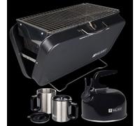 Portable BBQ Grill, Camping Kettle and Insulated Travel Mug Valiant Black 4 Pack