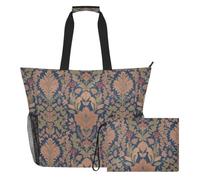 Portable Beach Shoulder Bag One Size For Outdoor Trip Vacation Holiday | Water Resistant Twill Fabric Multi Pocket Beach Purse Holiday Gathering Strawberry Thief Art Blue