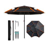 Portable Beach Umbrella Double T Ventilated Garden & Fishing Umbrella Outdoor Sunshade with Sand Anchor UV Protection for Camping & Patio Use