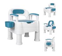 Portable Bedside Commode Chair, 220LBS Plastic Potty Chair with Side Storage Basket, Non-Slip Feet & Detachable Armrest for Elderly Pregnant (Blue)
